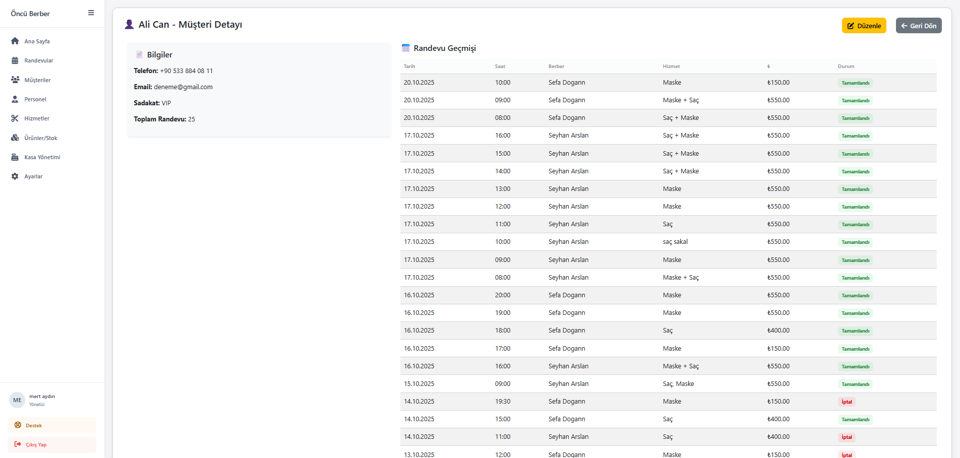 Müşteri Detay Sayfası